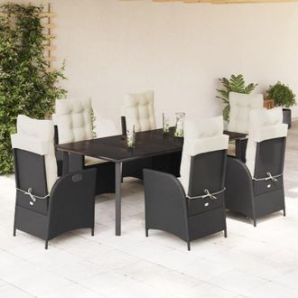 vidaXL Set De Comedor De Jard&iacute;n 7 Pzas Y Cojines Rat&aacute;n Sint&eacute;tico Negro Vidaxl