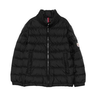 Moncler Black Quilted Coat with Logo Patch