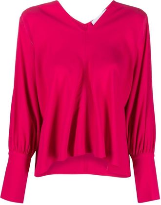 Erika Cavallini Semi Couture V-neck long-sleeved blouse - women - Acetate/Viscose - 38 - Pink
