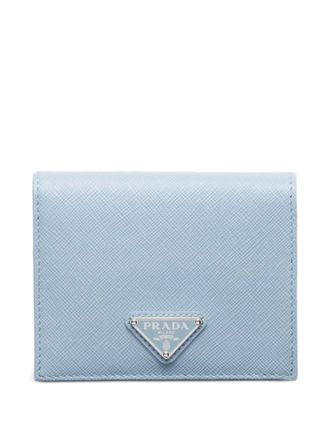 Prada small triangle-logo leather wallet - Blue