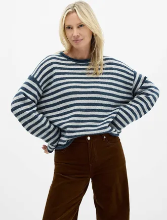 Contemporaine Womens Rolled trim striped sweater