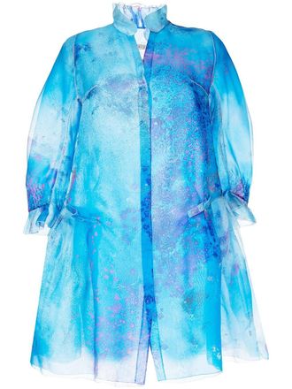 Shiatzy Chen flowerful silk puff-sleeve jacket - Blue