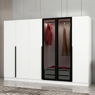 Dmora Armario Grande Roviano, Ropero Dormitorio Perchero, 10 Estantes, Puertas Abatibles, 270x210h Cm Blanco