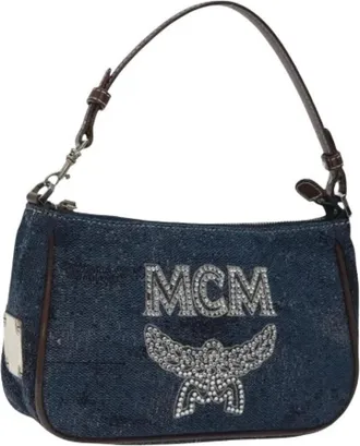 MCM Pre-owned Shoulder Bags, female, Blue, Size: ONE SIZE Pre-owned Accessory Pouch