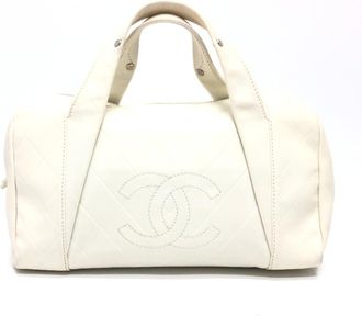 Chanel Chevron (V Stitch) Leather Boston Bag Handbag (Pre-Owned)