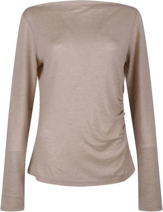 Max Mara Tops, Dames, Beige, L, Wol, Cashmere Boatneck T-shirt met Lange Mouwen