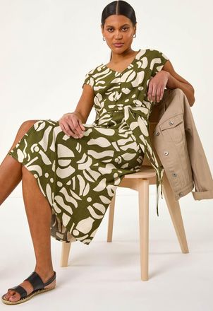 Roman Geometric Buttoned Midi Dress