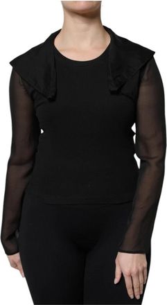 Dolce & Gabbana Zwarte Zijden Transparante Blouse met Lange Mouwen - Dames - Longsleeves - Zwart - S - Tops