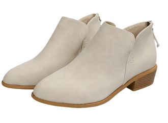 Generic Womens V Cut Thick Heel Ankle Booties - Pointed Toe Back Zip Up Western Boots - Vintage Comfortable Pull On Boot (white,8.5)