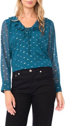 Vince Camuto Long Sleeve V-Neck Ruffle Top in Deep Teal at Nordstrom, Size Xx-Large