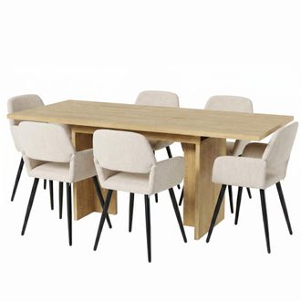 Urban Meuble Conjunto mesa extensible madera y 6 sillas crema, estilo contempor&aacute;neo