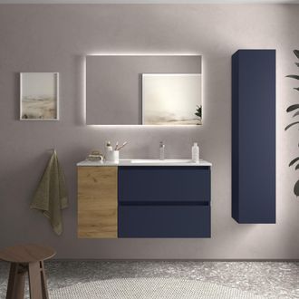 Cygnus Bath Mueble Ba&ntilde;o Bequia 100cm Y Coqueta Izq Y Lavabo Azul / Roble 100x45x56