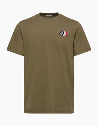 Moncler Mens Triple Logo Cotton T-Shirt Green - Size: 38