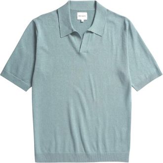 Norse Projects Licht Linnen/Katoen Gebreid Poloshirt - Heren - Polos - Blauw - XL - Katoen - Tops