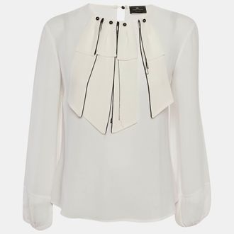 Elisabetta Franchi White Crepe Trim Detail Top S