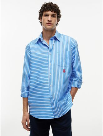 Tommy Hilfiger Mens Relaxed Fit Mixed-Stripe Shirt - Blue Spell/White Stripe - L