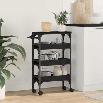 vidaXL vidaXL Carrello da Cucina Rovere Nero 53 x 20 x 76 cm