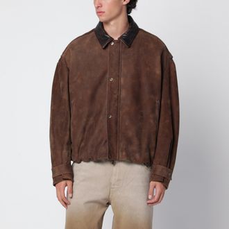 Salvatore Santoro Giacca marrone in pelle scamosciata effetto vintage
