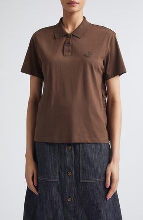 Moncler Pleated Back Mixed Media Polo in Neutral at Nordstrom, Size X-Small