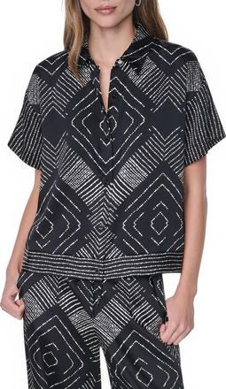 DKNY Scarf Print Button Front Shirt in Geo Diamond Pointelle at Nordstrom, Size X-Small