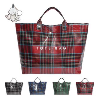 Generic Christmas Plaid PVC Tote Bag for Women, Letters Print Tote Bag, Large Plastic Totes Bags, for Shopping/Travel (Red)