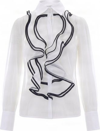 Elisabetta Franchi Ivory Ruffled Long-Sleeve Viscose Blouse