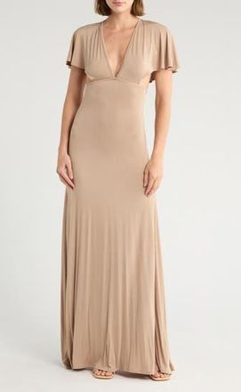 Go Couture Dolman Sleeve Cutout Maxi Dress in Almond Ponte at Nordstrom Rack, Size X-Large