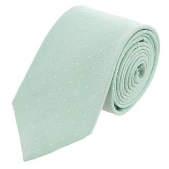 Trafalgar Store Churchill Chambray Polka Dot Linen Blend Necktie in Light Green With Polka Dots at Nordstrom