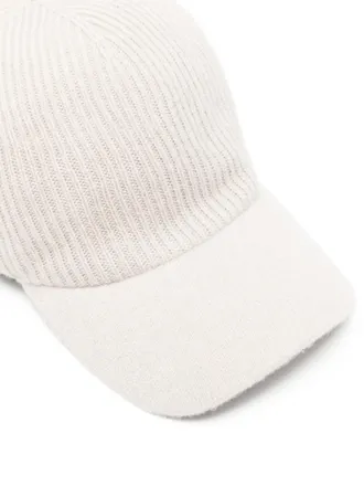 Eleventy Ribbed-Knit Cashmere Baseball Cap - White