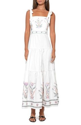 Adelyn Rae Olivi Placemat Embroidered Midi Dress in White at Nordstrom, Size X-Small