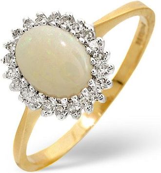 The Diamond Store Opal 8 x 6mm And Diamond 9K Yellow Gold Ring