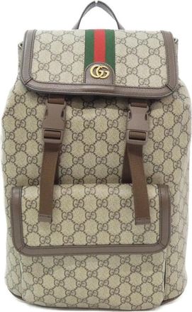 Gucci Beige Brown Gg Supreme Canvas Backpack (Pre-Owned)