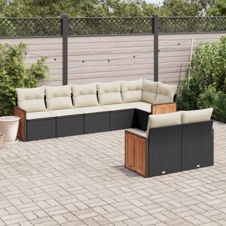 vidaXL Vidaxl - Set De Sof&aacute;s De Jard&iacute;n 8 Piezas Y Cojines Rat&aacute;n Sint&eacute;tico Negro