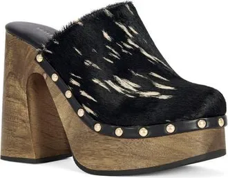Azalea Wang Picard Genuine Calf Hair Platform Clog in Black Multi at Nordstrom, Size 6.5