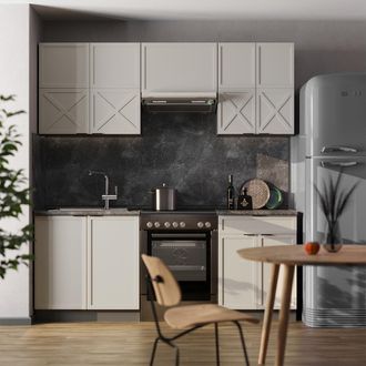 Vicco Mueble De Cocina Fame-line, Gris/beige/antracita, 200 Cm, Et Antracita, Vicco