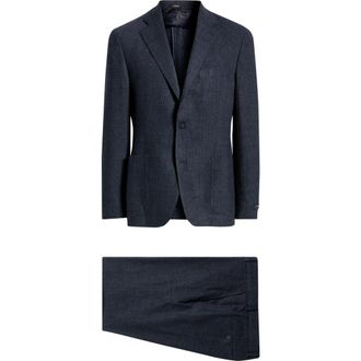 Vince Icon Relaxed Fit Navy Microtexture Stretch Wool & Cashmere Suit in Navy/Charcoal at Nordstrom Rack, Size 42 Regular
