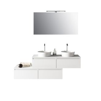 Aquadesign Mueble de ba&ntilde;o de 8 piezas con doble lavabo en melamina blanca