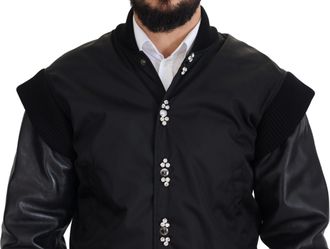 Dolce & Gabbana Black Nylon Crystals Coat Buttons Mens Jacket