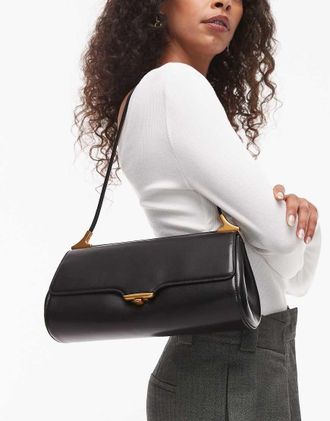 JW PEI Eloise - Borsa da spalla liscia nera con finitura in metallo color oro-Nero