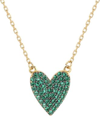 Suzy Levian Green Cubic Zirconia Golden Sterling Silver Heart Necklace