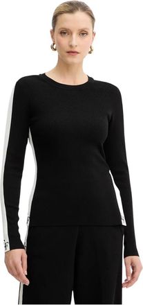 Elisabetta Franchi Top in viscose fabric with shiny bands - Dames - Ronde hals truien - Zwart - S - Truien & Vesten