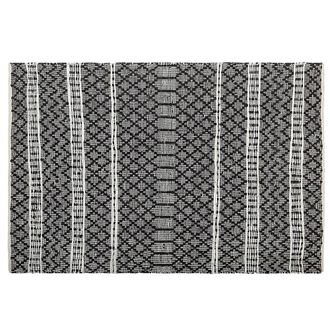 Beliani Beliani - Alfombra Negra Con Beige 140 X 200 Cm Estilo Moderno Contempor&aacute;neo Hecha A Mano De Cuero Genuino Patr&oacute;n De Chevron Fehimli