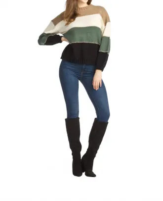 Papillon Striped Color Blocked Balloon Sleeve Sweater In Multi