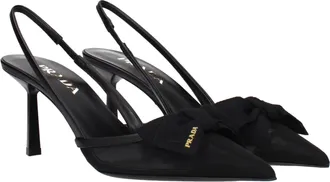 Prada Pointed-Toe Suede Slingback Pump - Black