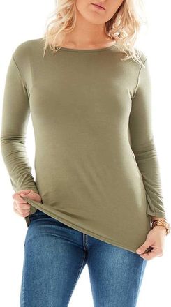 Crazy Girls Womens Long Sleeve Stretch Plain Round Scoop Neck T Shirt Top Ladies Fitted Tee (Khaki, 16-18)