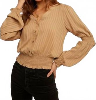 Hem & Thread Long Sleeve Smocked Top In Golden