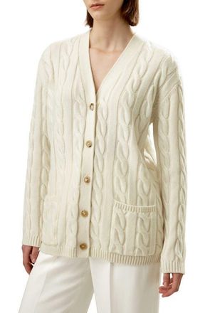 LilySilk Oversized Cable Weave Wool Cardigan for Women in White at Nordstrom, Size X-Large