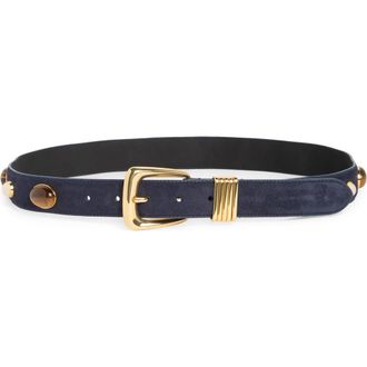 Veronica Beard Arch Stone Embellished Suede Belt in Navy at Nordstrom, Size X-Large