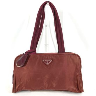 Prada Red Color Nylon Boston Bag Shoulder Bag Tote Bag (Pre-Owned)