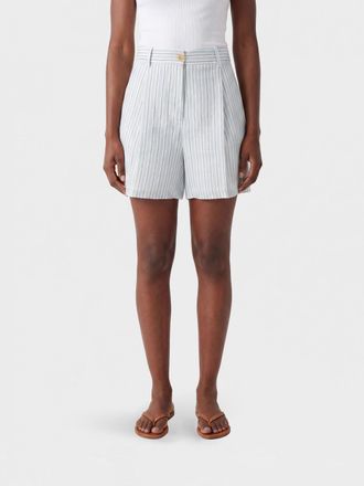 Semicouture Pantaloncini a vita alta a righe in lino con passanti per cintura